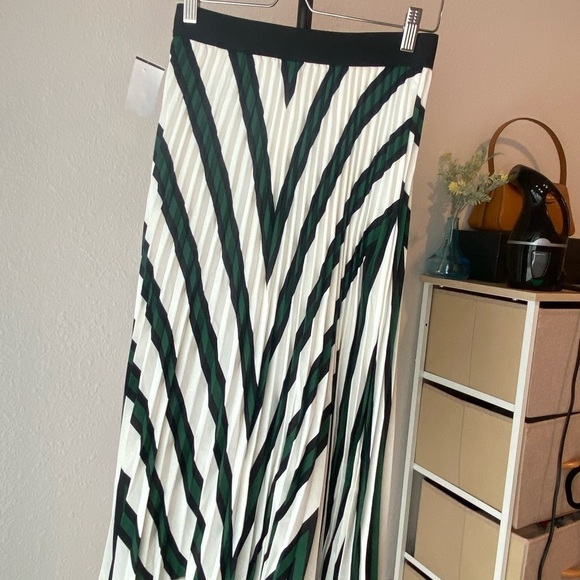 H&M Chevron Pleated Midi Skirt - Kelly Green/Black/White - XS - Chic & Elegant - Picture 10 of 11